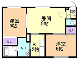 ハイツニューリバー2 2LDKの間取図画像