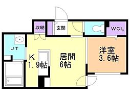 仮)アルファスクエア北25西5 1DKの間取図画像