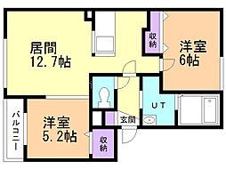プリミエールN24 2LDKの間取図画像
