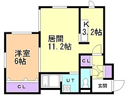 クラリス麻生 1LDKの間取図画像