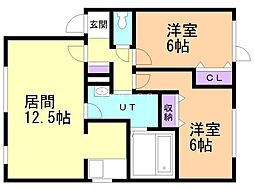 クレール 2LDKの間取図画像