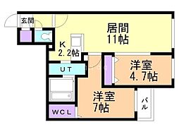 Residencia麻生中央 2LDKの間取図画像