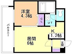 フランセジュール北20条 1DKの間取図画像