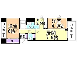 ルラシオン北9条通 2LDKの間取図画像