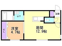 仮)北27西8MS 1LDKの間取図画像
