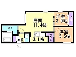 北斗エンブレム札幌北 2LDKの間取図画像