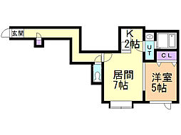 ビーウエスト 1LDKの間取図画像