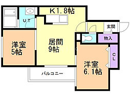 サクラガーデン北35 2LDKの間取図画像