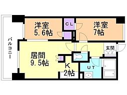 グレースコート北18条 2LDKの間取図画像