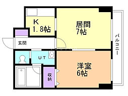 ドーリス札幌 1LDKの間取図画像