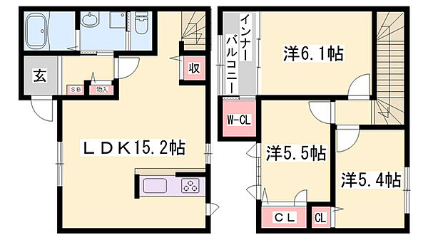 キャトルセゾン ｜兵庫県姫路市北平野2丁目(賃貸アパート3LDK・1階・81.34㎡)の写真 その2