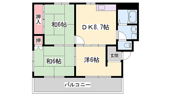 モアークレスト飾磨 ｜兵庫県姫路市飾磨区下野田2丁目(賃貸マンション3DK・2階・58.00㎡)の写真 その2