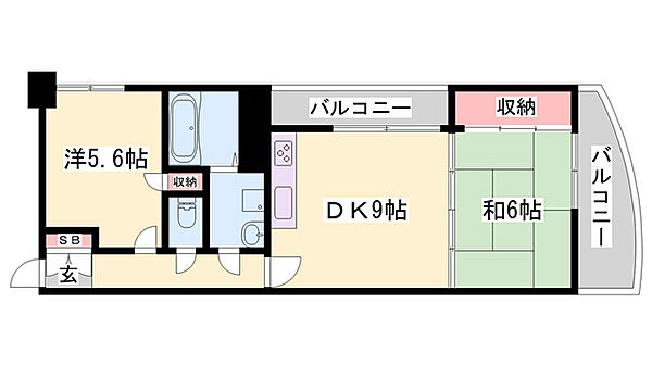 朝日プラザ野里 ｜兵庫県姫路市大野町(賃貸マンション2DK・8階・47.71㎡)の写真 その2