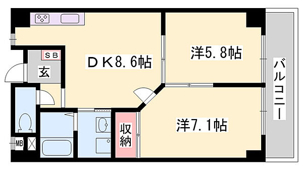 ル・マンド三宅 ｜兵庫県姫路市飾磨区三宅3丁目(賃貸マンション2DK・5階・48.08㎡)の写真 その2