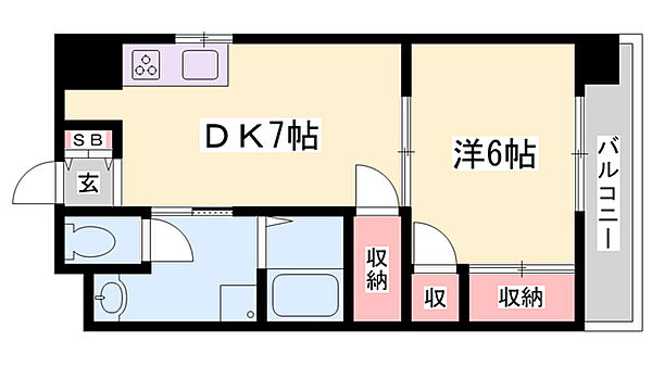 コーポラス神子岡 ｜兵庫県姫路市神子岡前1丁目(賃貸マンション1DK・6階・36.45㎡)の写真 その2