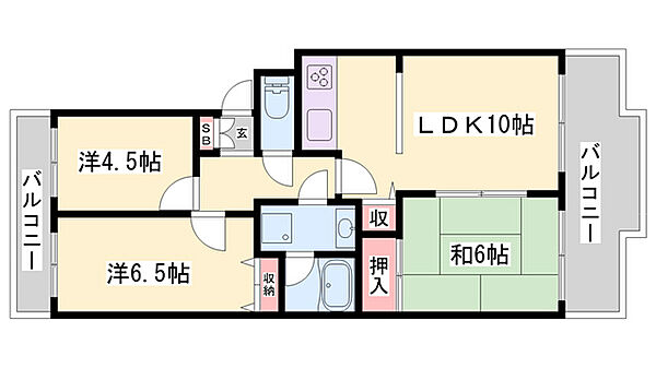 サニーハイツ嵐山 ｜兵庫県姫路市嵐山町(賃貸マンション3LDK・1階・59.62㎡)の写真 その2