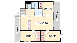 ハッピーコート飾磨 3LDKの間取図画像