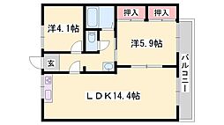 JAハイツ中屋 2LDKの間取図画像