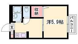 フレンドリー上中 1Kの間取図画像