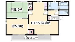 ディアス中島B棟 2LDKの間取図画像