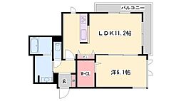 プレミアス三左衛門 1LDKの間取図画像