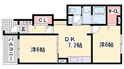 ヌーベル・ヴァンB 2DKの間取図画像