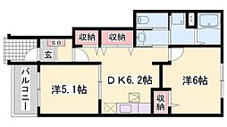 サンリット・ベルA 2DKの間取図画像