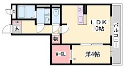 セジュール亀山B棟 1LDKの間取図画像