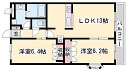 アベニール・中島 2LDKの間取図画像