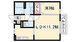 サンライズ城南 1LDKの間取図画像