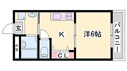 サンハイツ多井田D棟 1DKの間取図画像