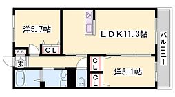 アチェロ御立 2LDKの間取図画像