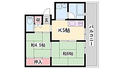 ビレッジハウス福崎2号棟 2DKの間取図画像