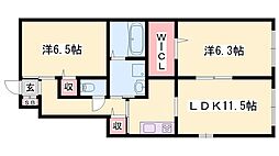 サンガーデン田中 2LDKの間取図画像