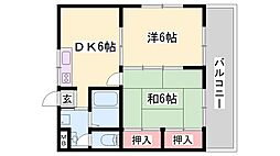 ロイヤルメゾン白浜B棟 2DKの間取図画像