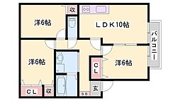 アピアス姫路B 3LDKの間取図画像