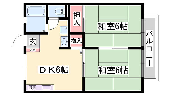 サンシティー北新在家　B棟 ｜兵庫県姫路市網干区北新在家(賃貸アパート2DK・2階・40.92㎡)の写真 その2