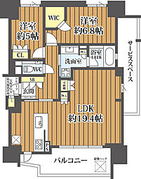 ジオ夕陽丘五條宮 2LDKの間取図画像