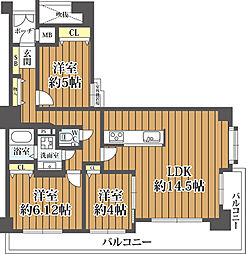 ヴィルヌーブ上町台東 3LDKの間取図画像