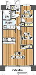 朝日プラザ天王寺2 2LDKの間取図画像