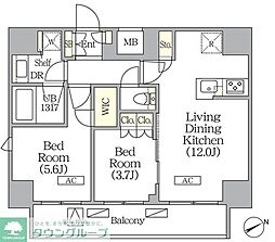 ジオエント町屋 6階2LDKの間取り