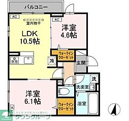 セレスティア千住元町 3階2LDKの間取り