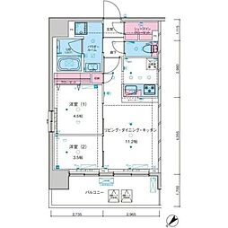 ジェノヴィア浅草Vスカイガーデン( 7階2LDKの間取り