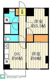 JR総武線 小岩駅 徒歩10分の賃貸マンション 6階2DKの間取り