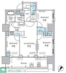 HARUMI　FLAG　PORT　VILLAGE　A棟 5階3LDKの間取り