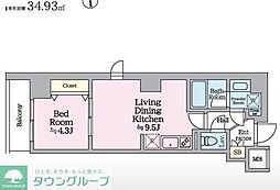 アイルグランデ亀戸 4階1LDKの間取り
