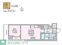 アイルグランデ亀戸 10階1LDKの間取り