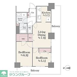 イーストコア曳舟一番館 2DKの間取図画像
