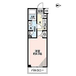 プレール・ドゥーク東雲2 1Kの間取図画像
