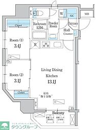 デュオフラッツ浅草田原町ネスト 2LDKの間取図画像